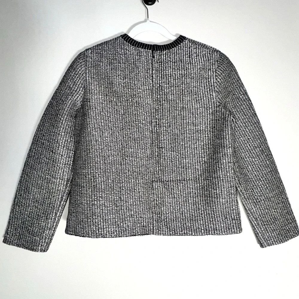 Tory Burch Raffia Sweater Black & Cream Crew Neck Zip Womens Sz Small Petite - Picture 11 of 16
